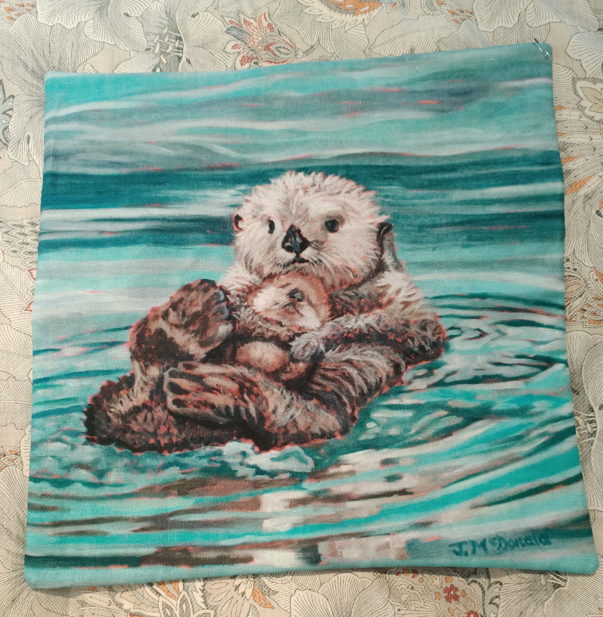 Otters art pillow janet mcdonald