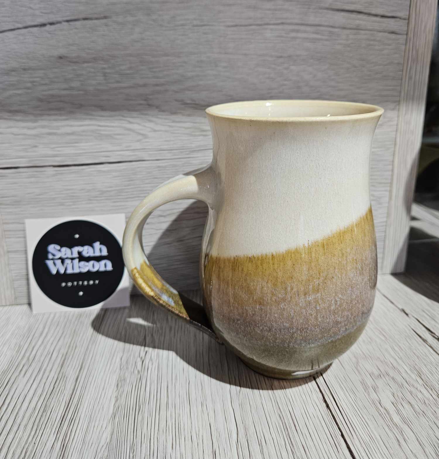 peach and brown pottery mug sarah wilson